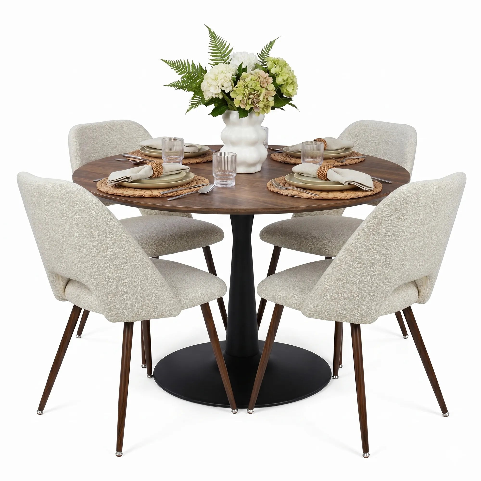 Harold & Edwin 40'' Modern Round Dining Table Set for 4 (5-Piece)