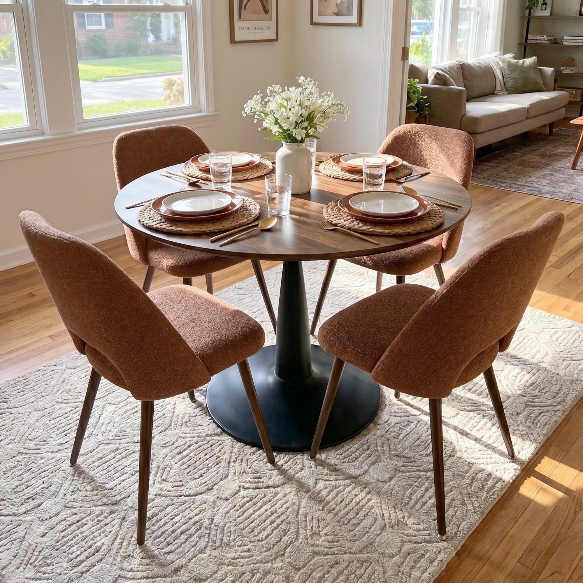 Harold & Edwin 40'' Modern Round Dining Table Set for 4 (5-Piece)