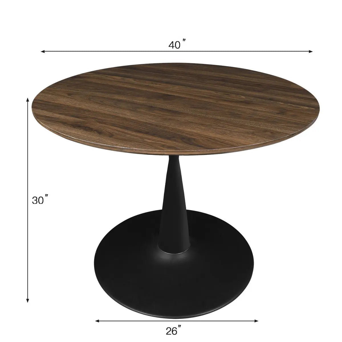 Harold Modern Round Pedestal Dining Table, walnut finish, dimensions 40x26x30 inches, sleek design.