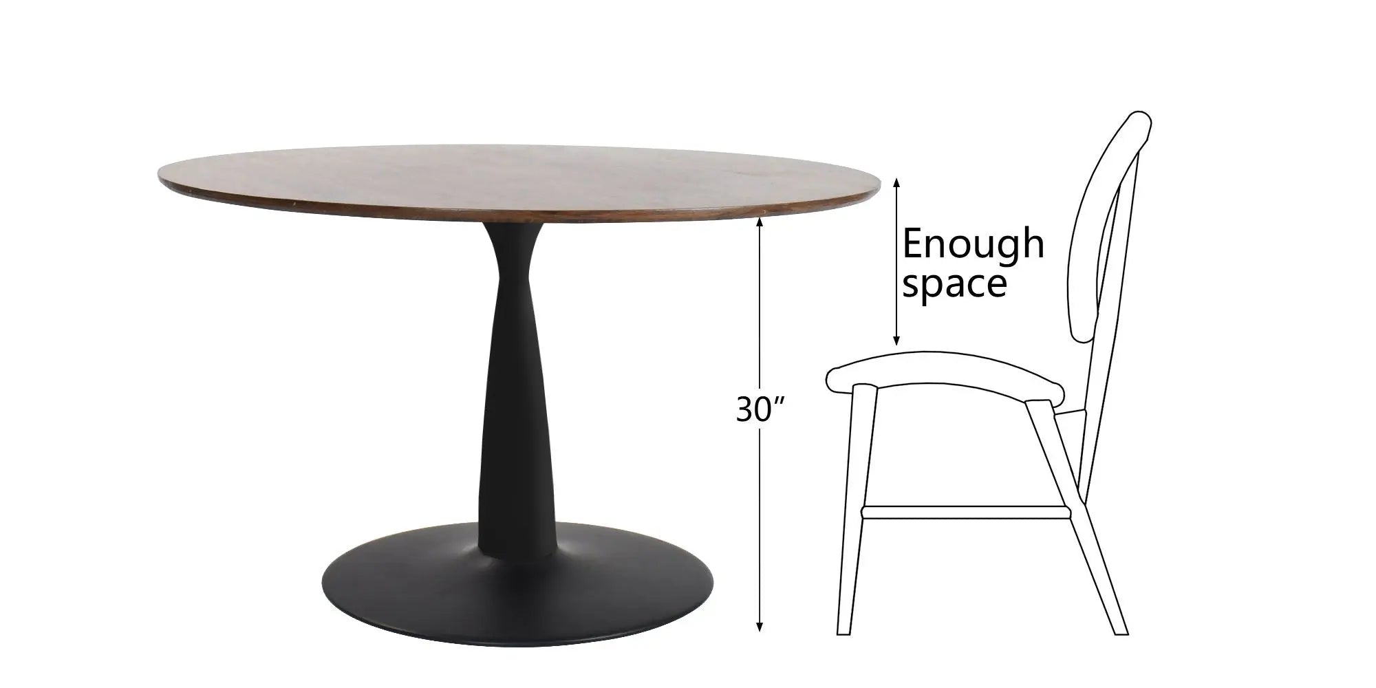 Harold Modern Round Pedestal Dining Table with 30-inch height, black base, minimalist design.