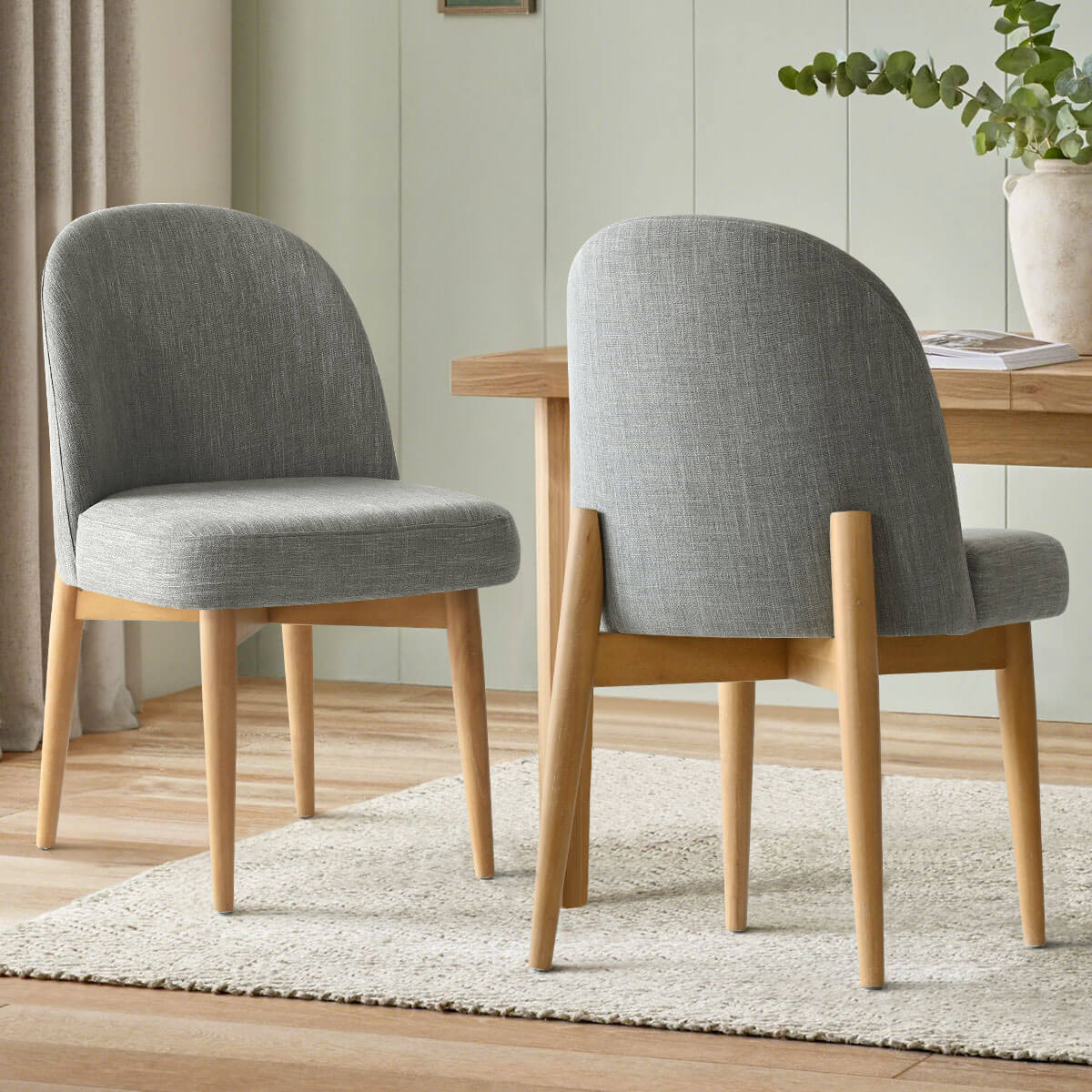 Havana Linen Upholstered Dining Chair with Solid Wood Legs (Set of 2)