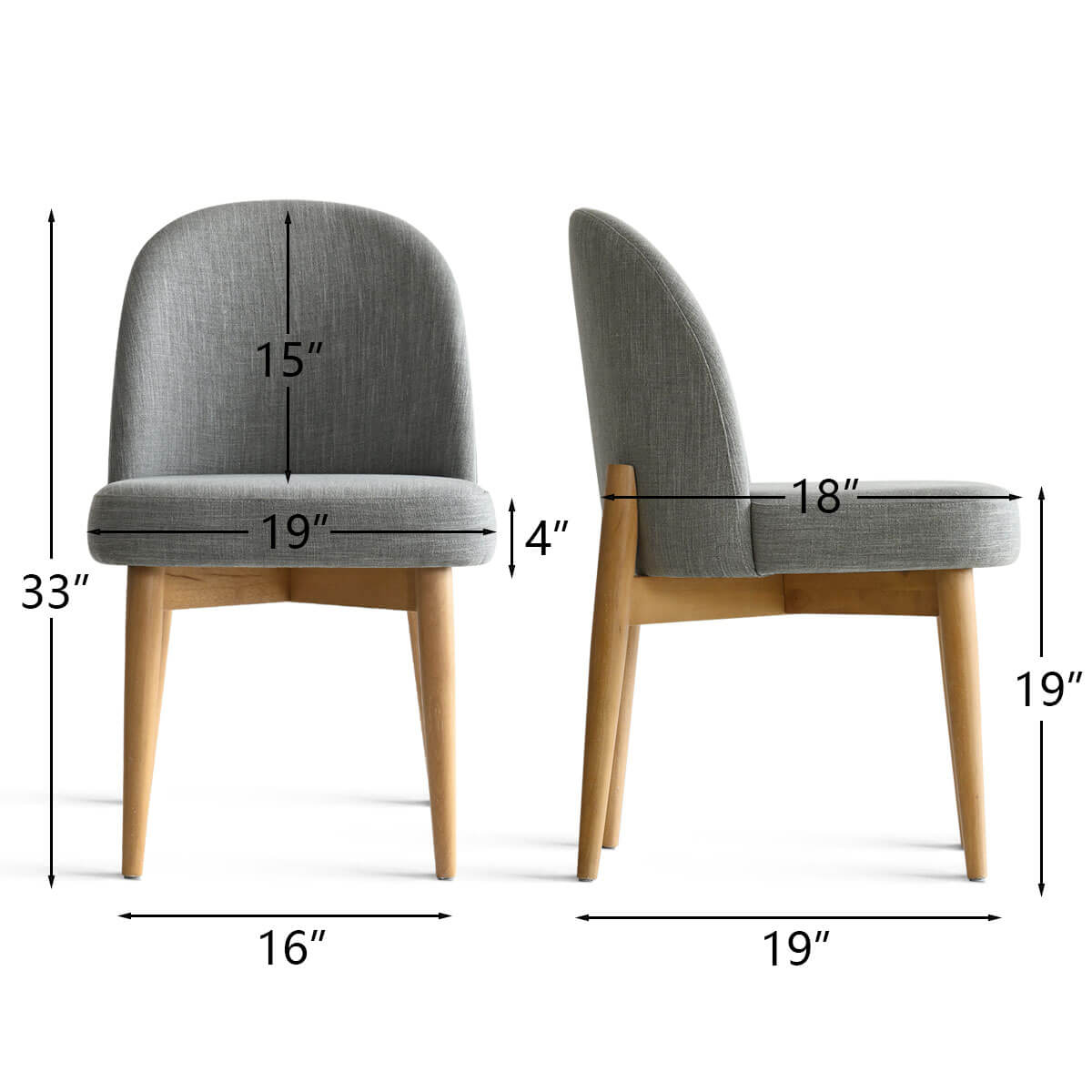 Havana Linen Upholstered Dining Chair with Solid Wood Legs (Set of 2)