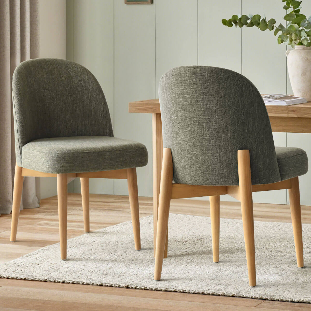 Havana Linen Upholstered Dining Chair with Solid Wood Legs (Set of 2)
