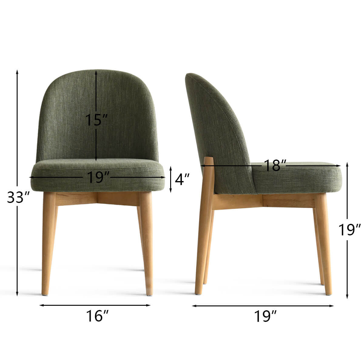 Havana Linen Upholstered Dining Chair with Solid Wood Legs (Set of 2)