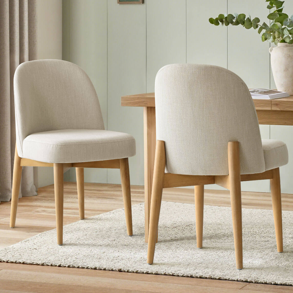 Havana Linen Upholstered Dining Chair with Solid Wood Legs (Set of 2)