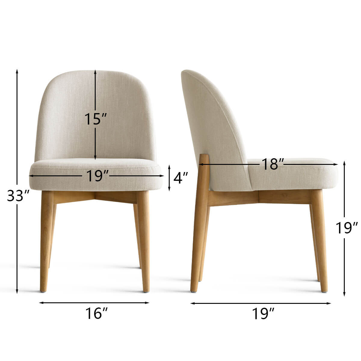 Havana Linen Upholstered Dining Chair with Solid Wood Legs (Set of 2)