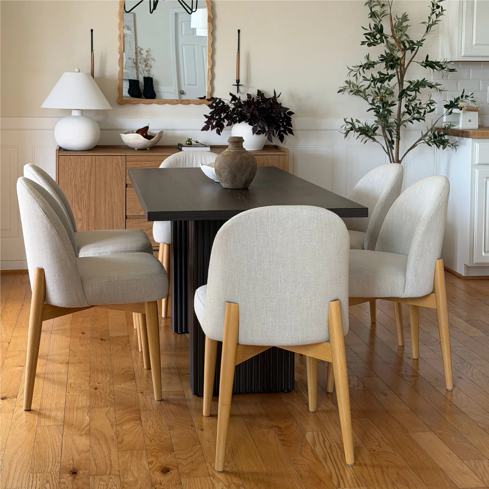 Havana Linen Upholstered Dining Chair with Solid Wood Legs (Set of 2)