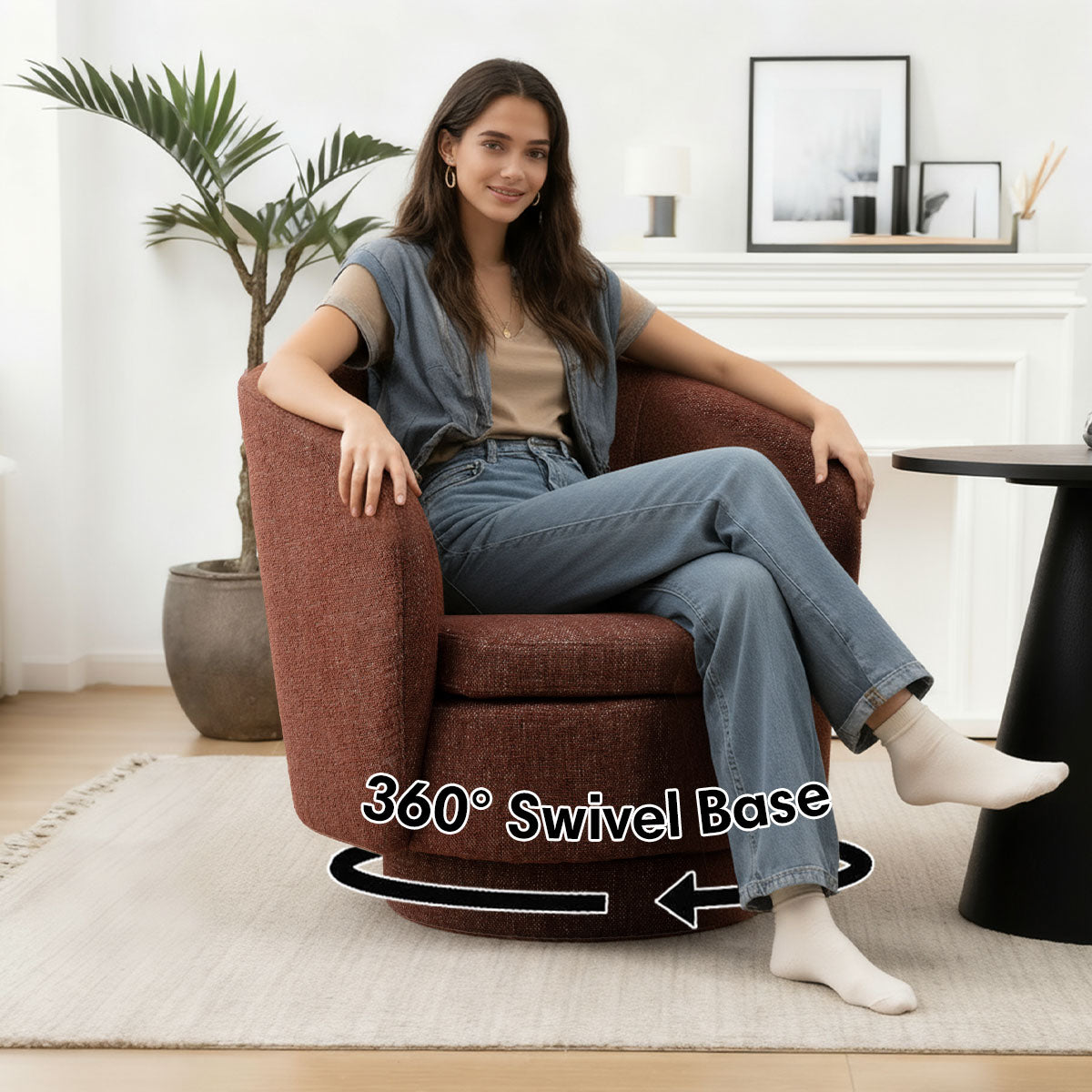 Hera Upholstered Swivel Barrel Chair (1-Piece)