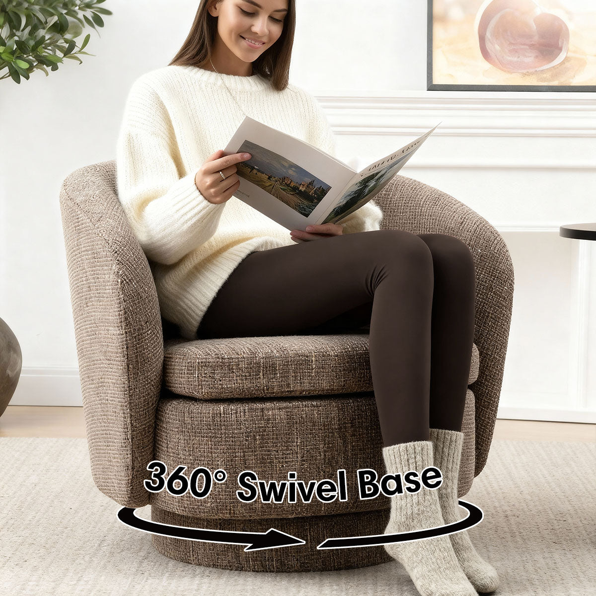 Hera Upholstered Swivel Barrel Chair (1-Piece)