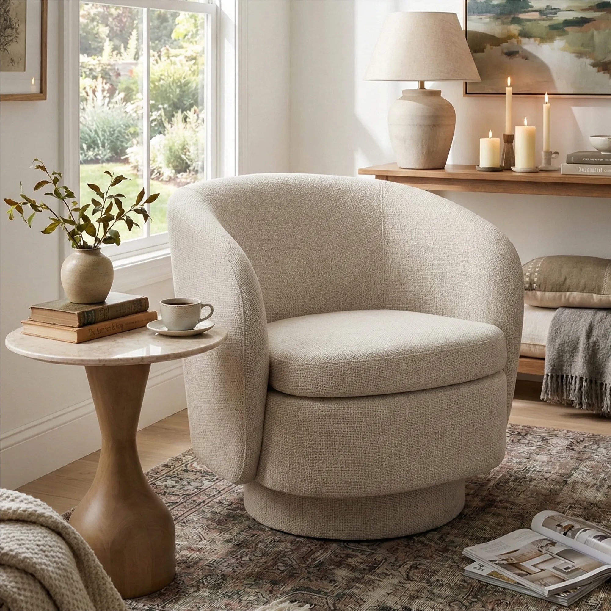 Hera Upholstered Swivel Barrel Chair (1-Piece)