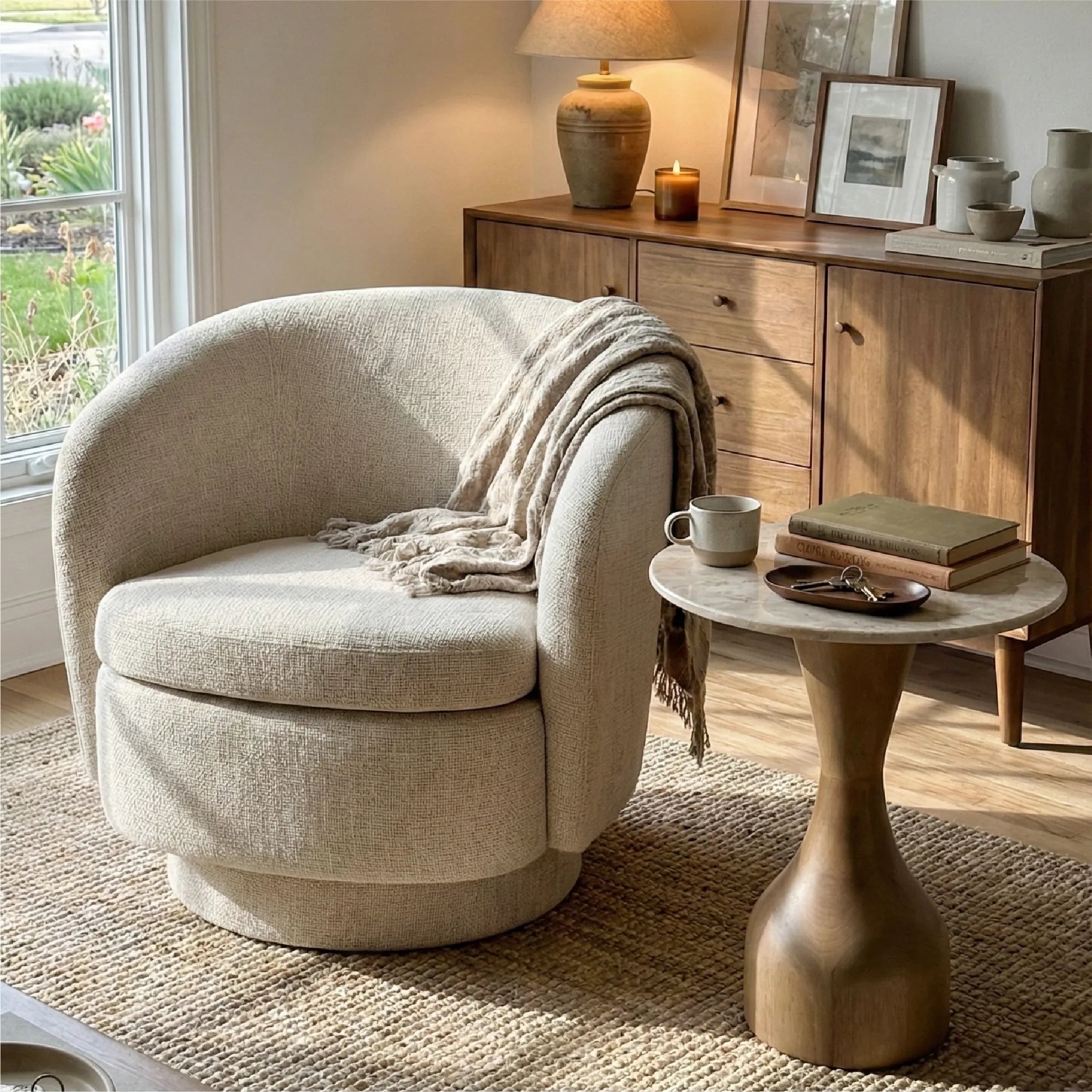 Hera Upholstered Swivel Barrel Chair (1-Piece)