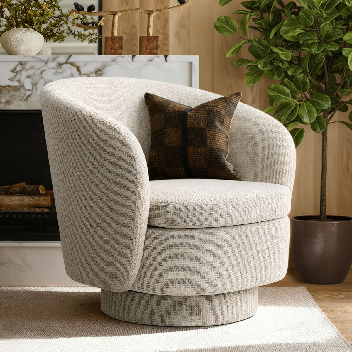 Hera Upholstered Swivel Barrel Chair (1-Piece)