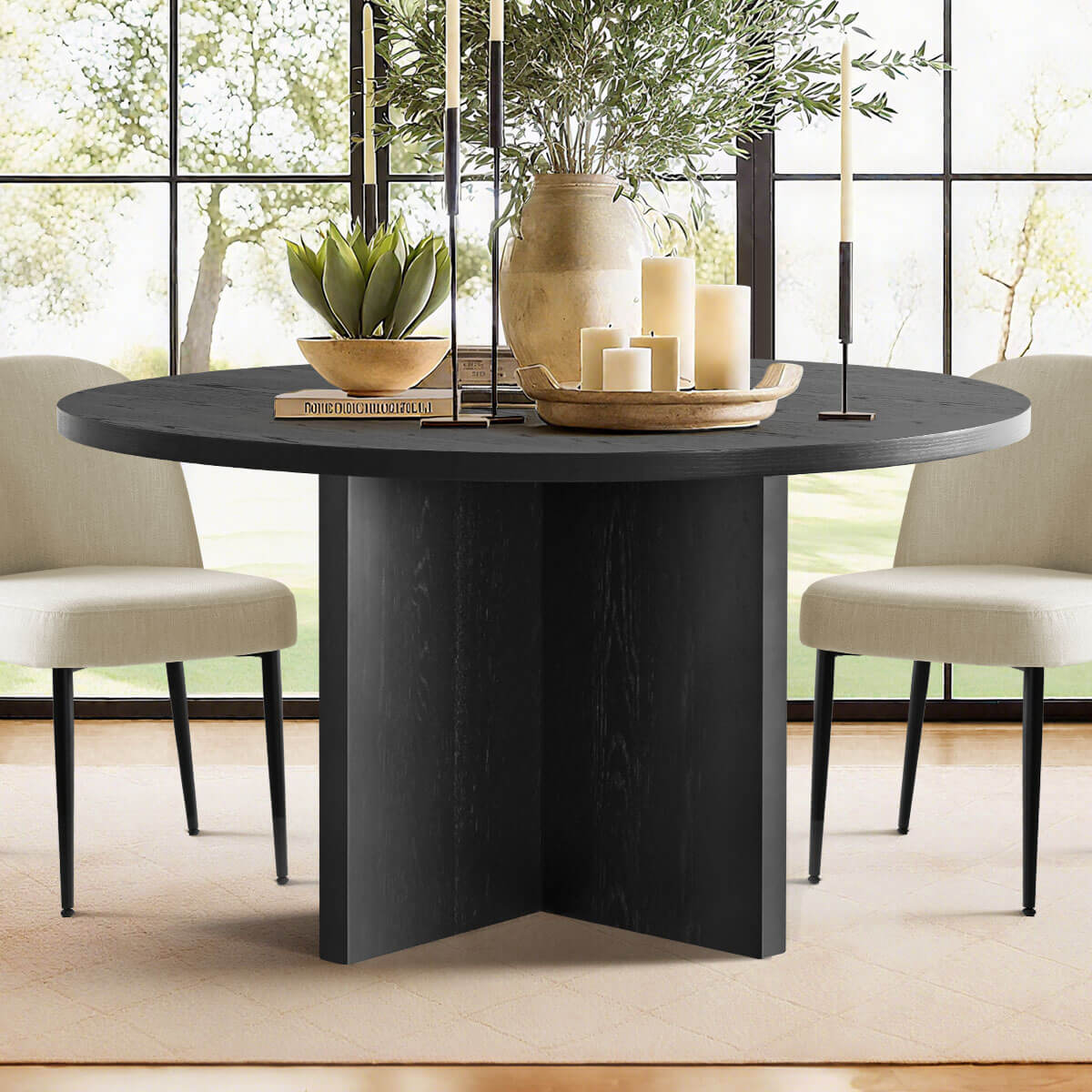 Houston 52" Round Solid Wooden Dining Table with Cross Pedestal