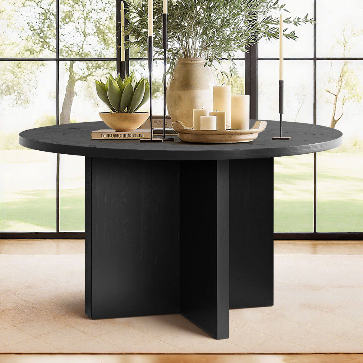 Houston 52" Round Solid Wooden Dining Table with Cross Pedestal