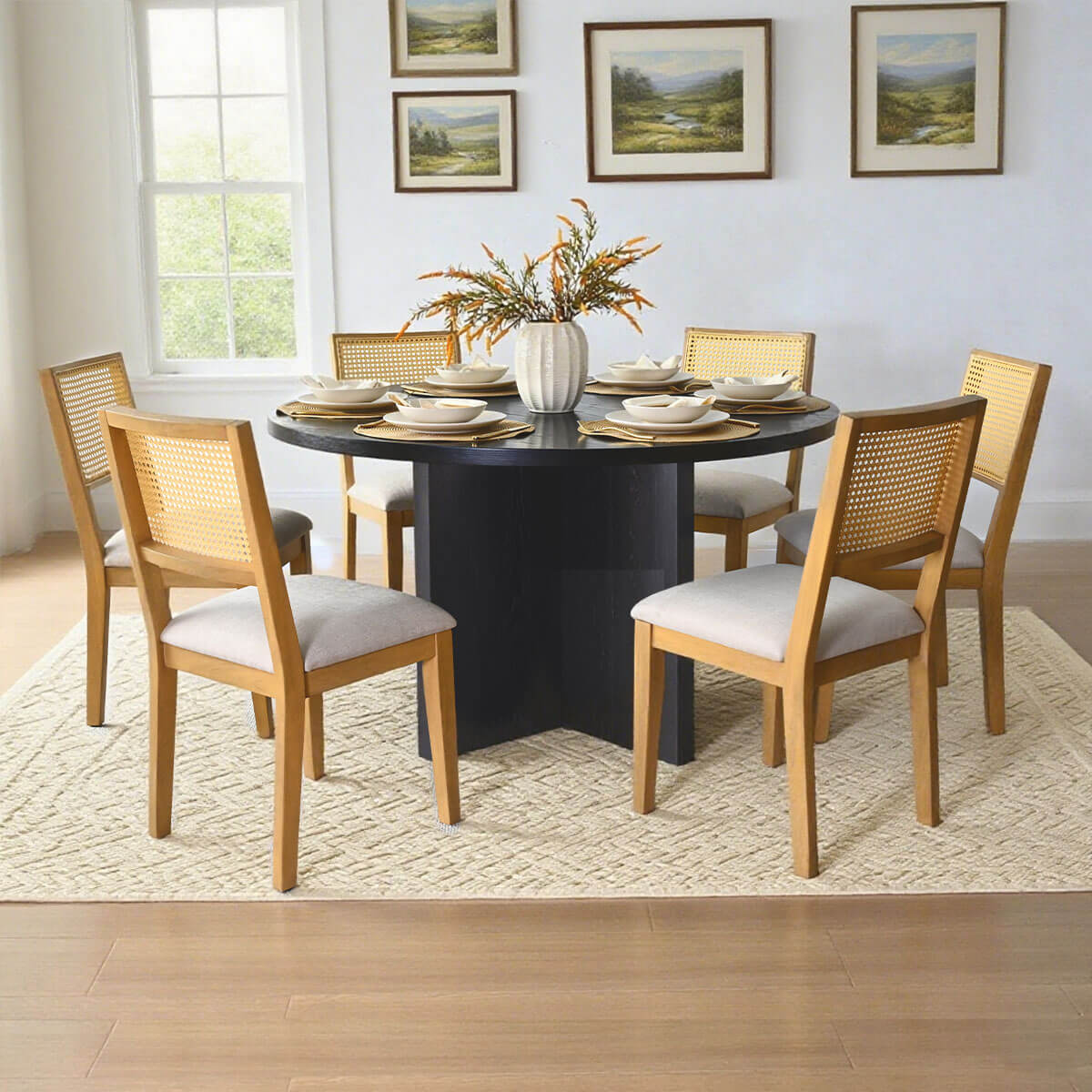 Houston 52" Round Solid Wooden Dining Table with Cross Pedestal