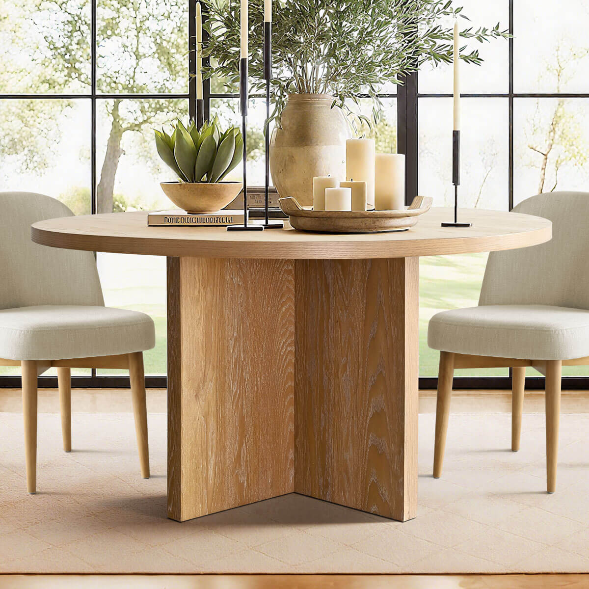 Houston 52" Round Solid Wooden Dining Table with Cross Pedestal