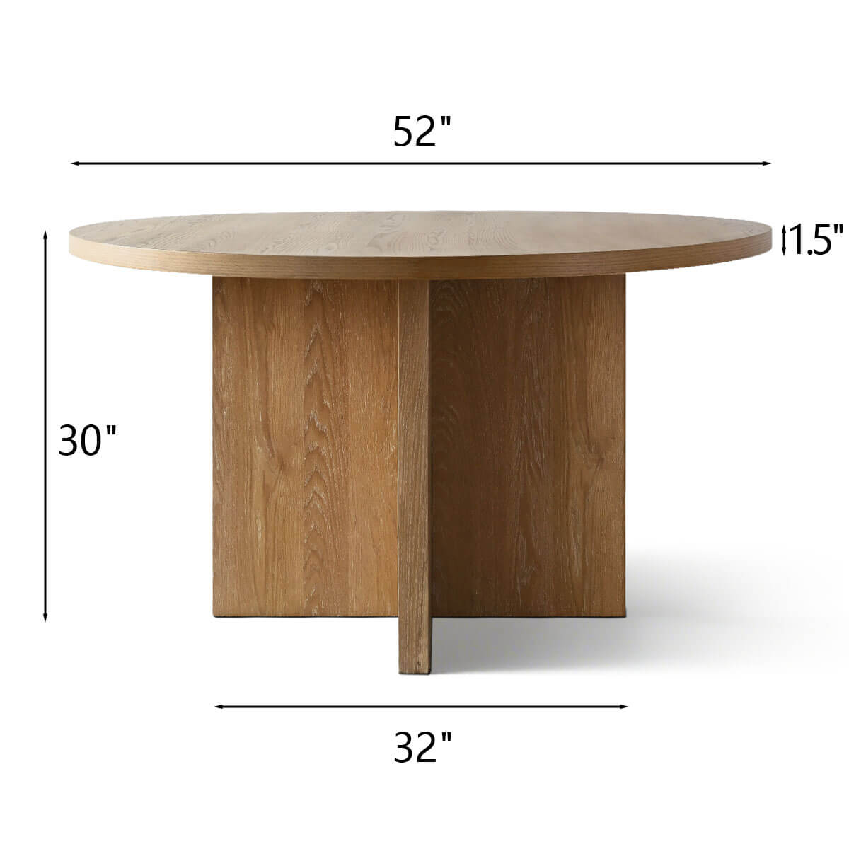 Houston 52" Round Solid Wooden Dining Table with Cross Pedestal