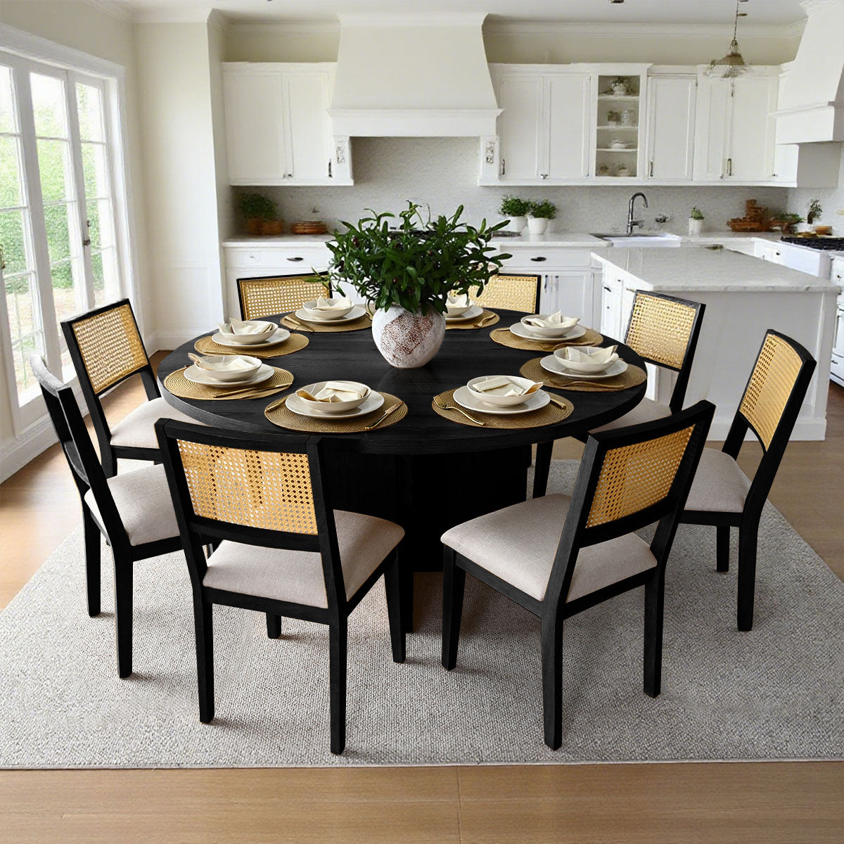 Houston 60" Round Solid Wooden Dining Table with Cross Pedestal