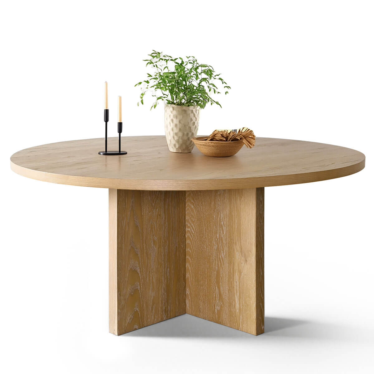 Houston 60" Round Solid Wooden Dining Table with Cross Pedestal