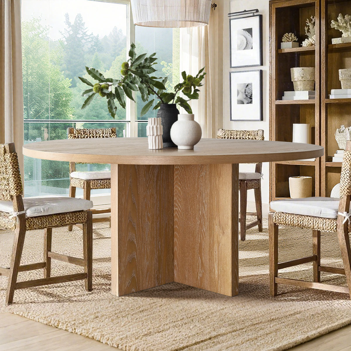 Houston 60" Round Solid Wooden Dining Table with Cross Pedestal