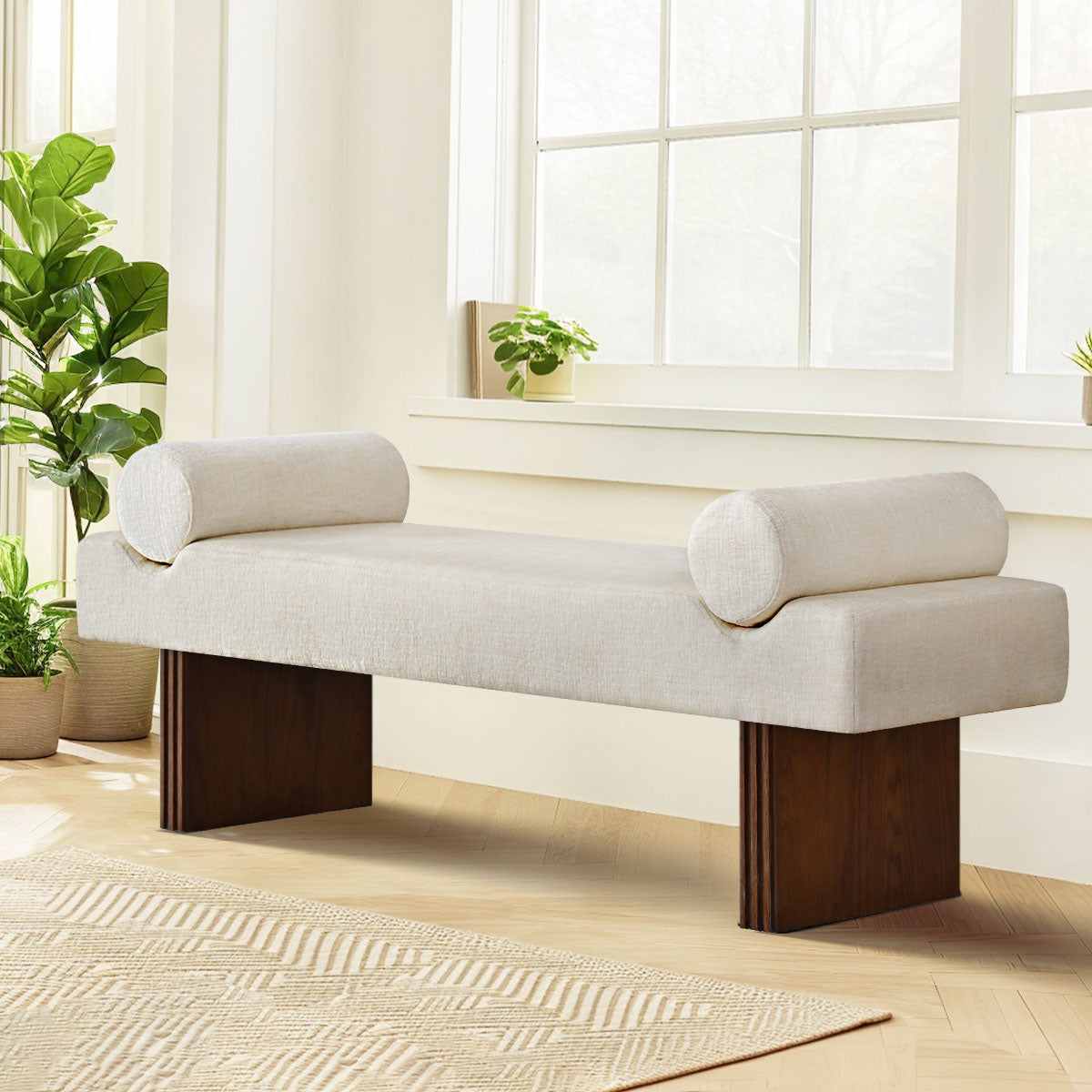 Jasmine 60" Modern Chenille Upholstered Bench