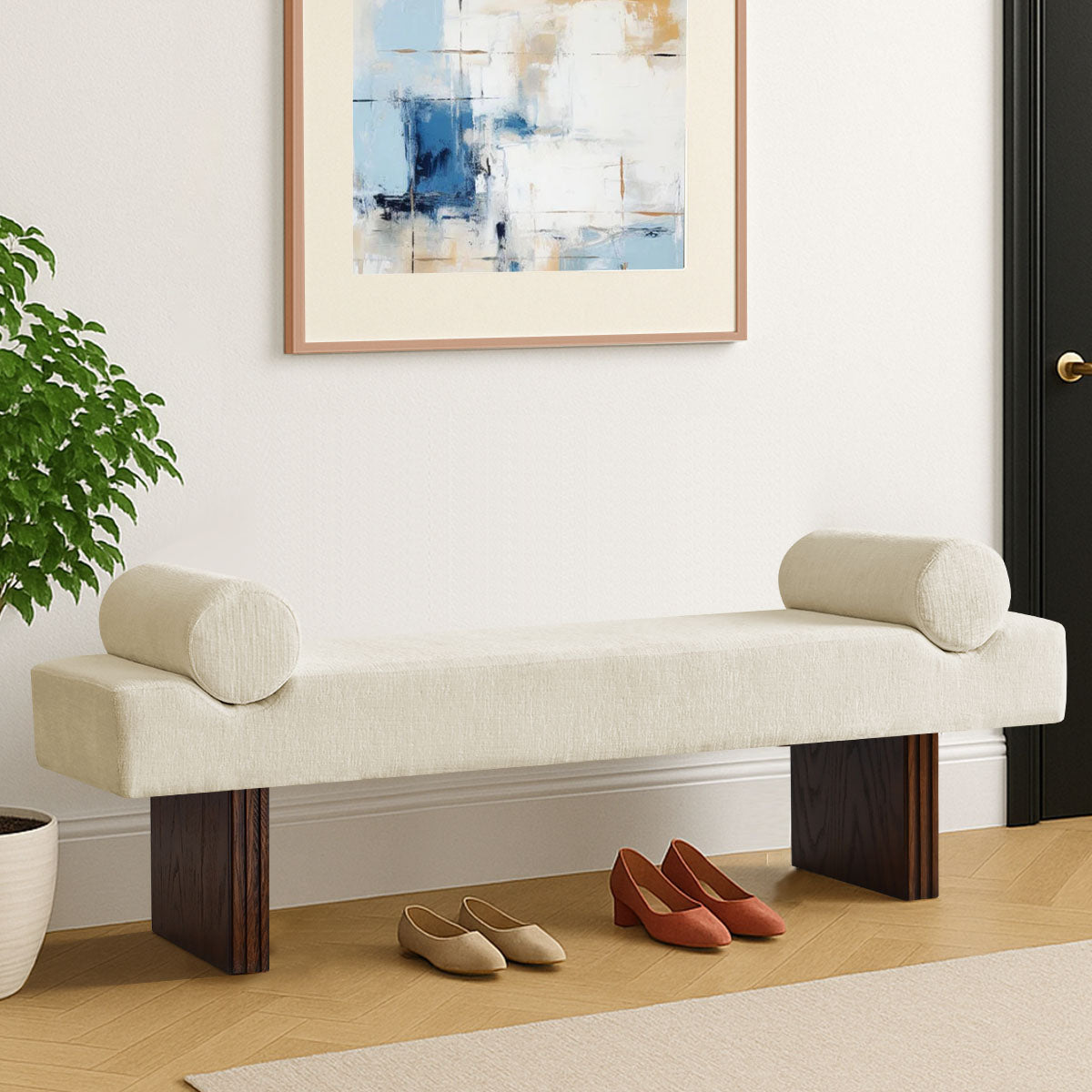 Jasmine 60" Modern Chenille Upholstered Bench