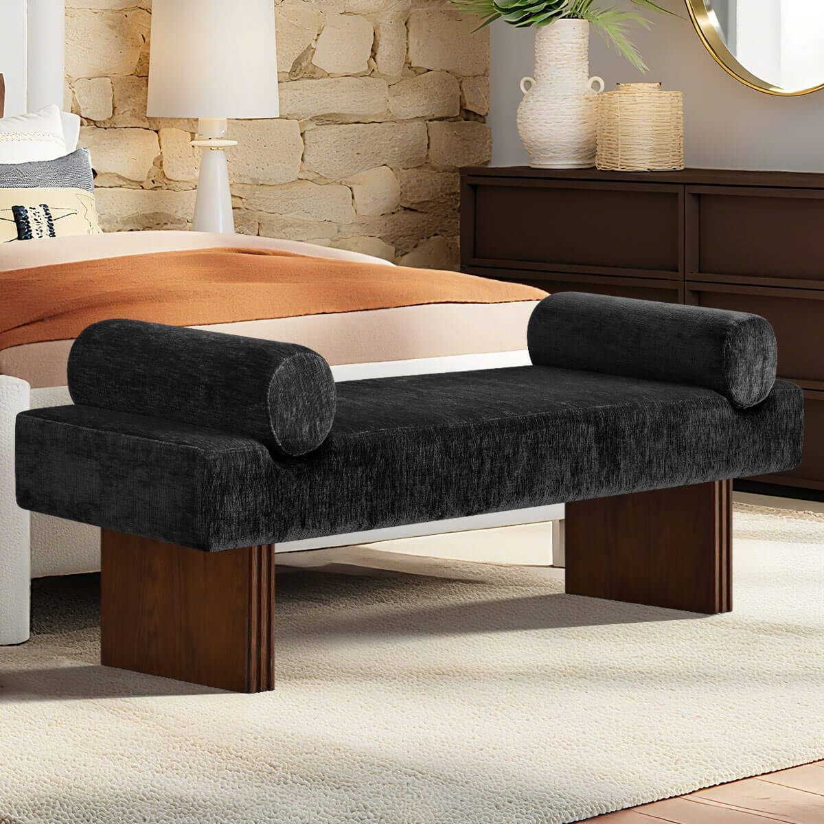 Jasmine 60" Modern Chenille Upholstered Bench