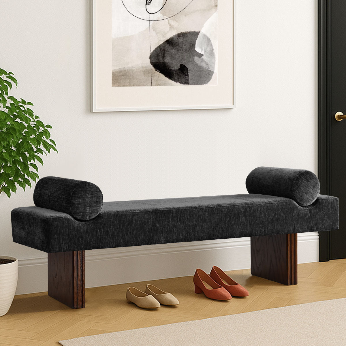 Jasmine 60" Modern Chenille Upholstered Bench
