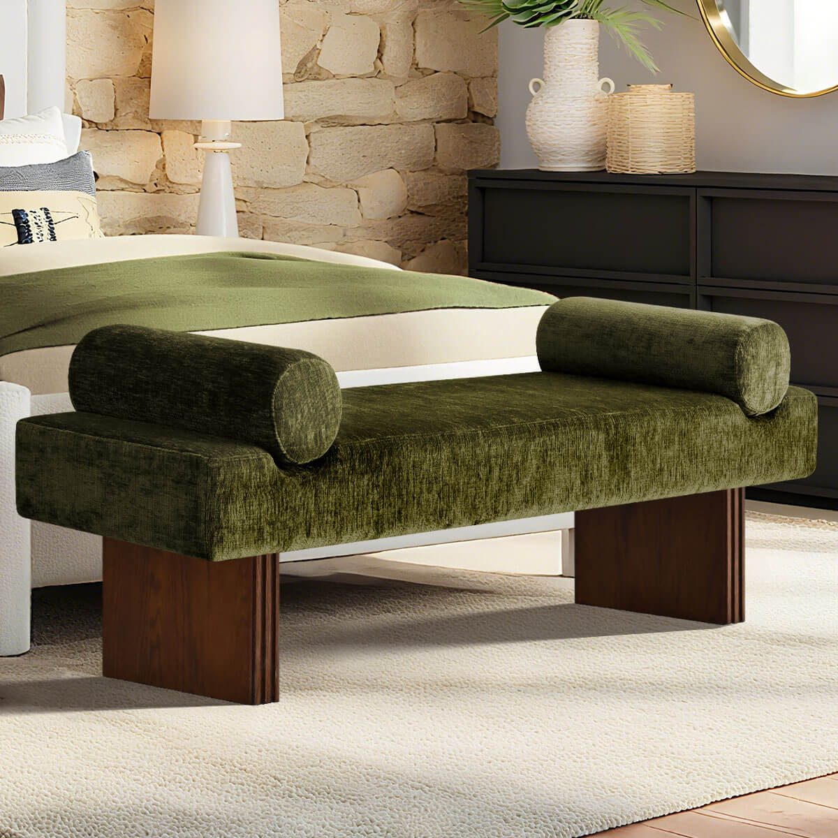 Jasmine 60" Modern Chenille Upholstered Bench