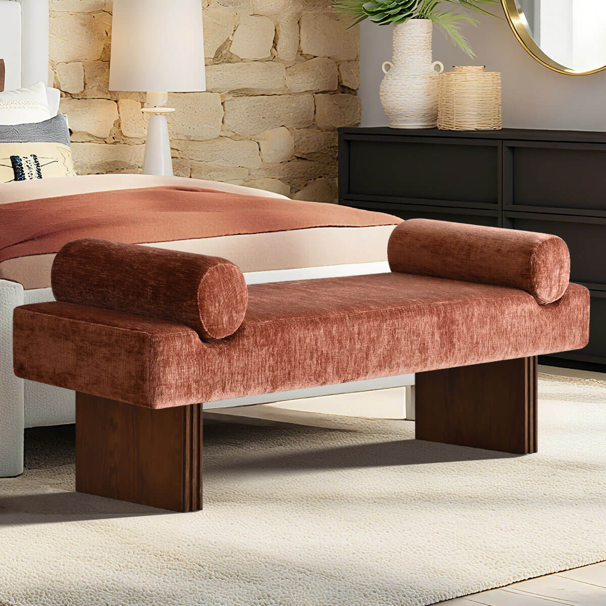 Jasmine 60" Modern Chenille Upholstered Bench