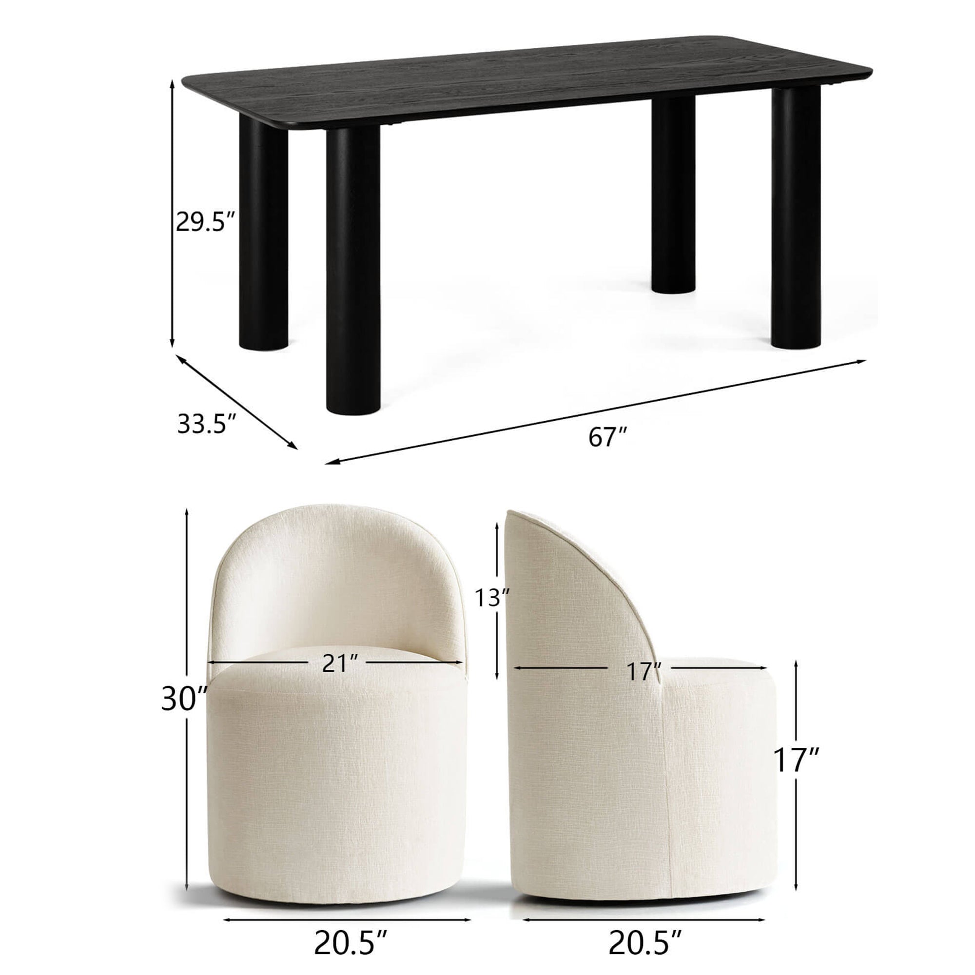 Johson & Doris 67" Black Oval Dining Table Set for 4 (5-Piece)