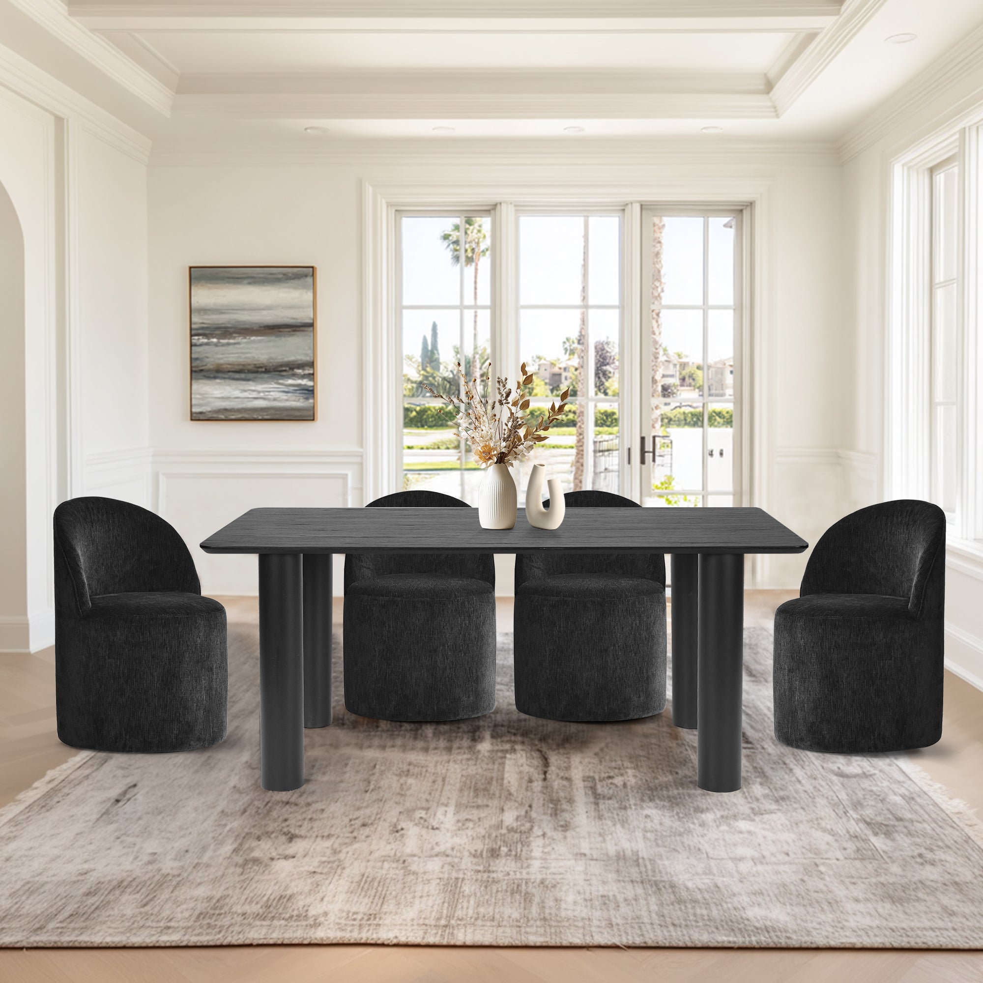 Johson & Doris 67" Black Oval Dining Table Set for 4 (5-Piece)