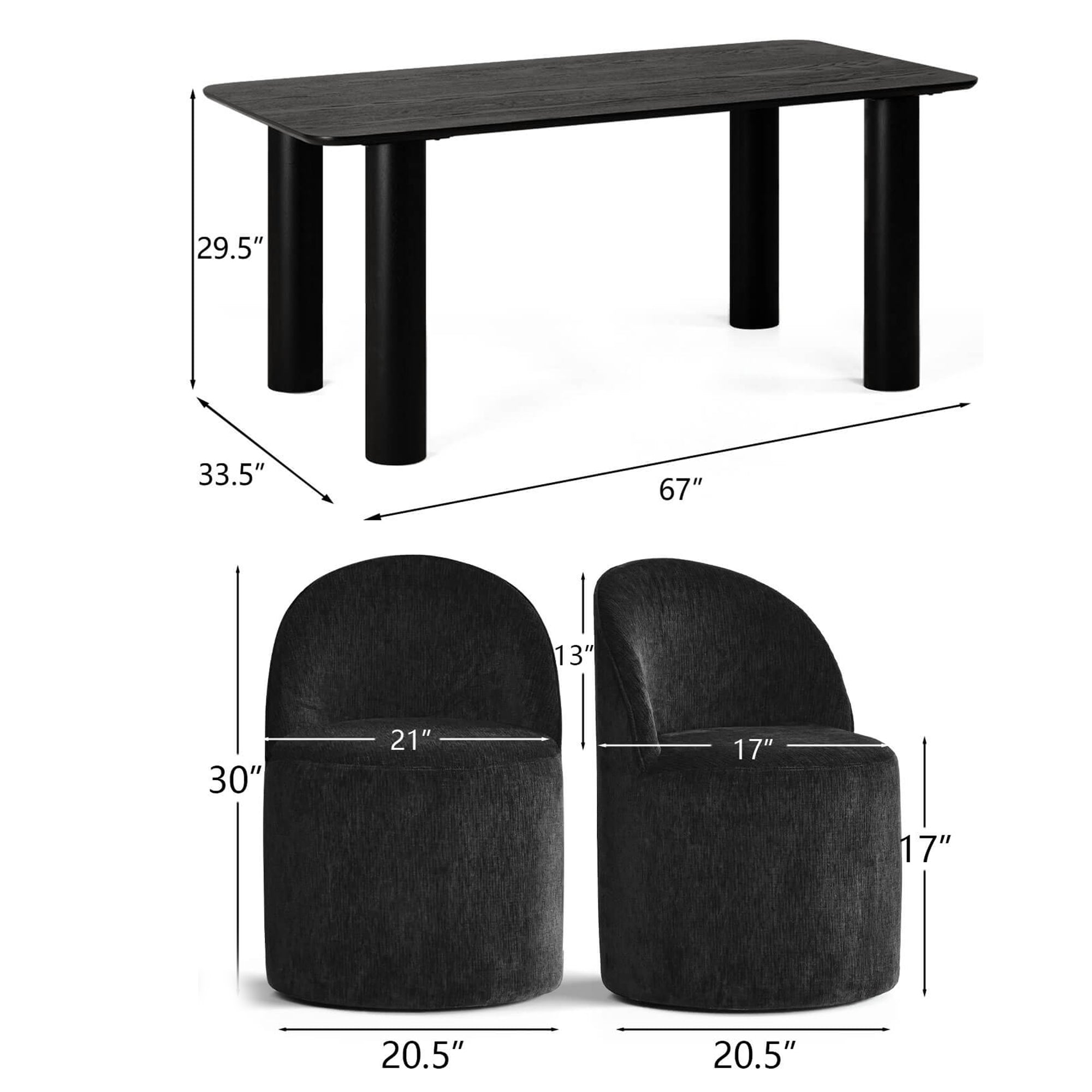 Johson & Doris 67" Black Oval Dining Table Set for 4 (5-Piece)