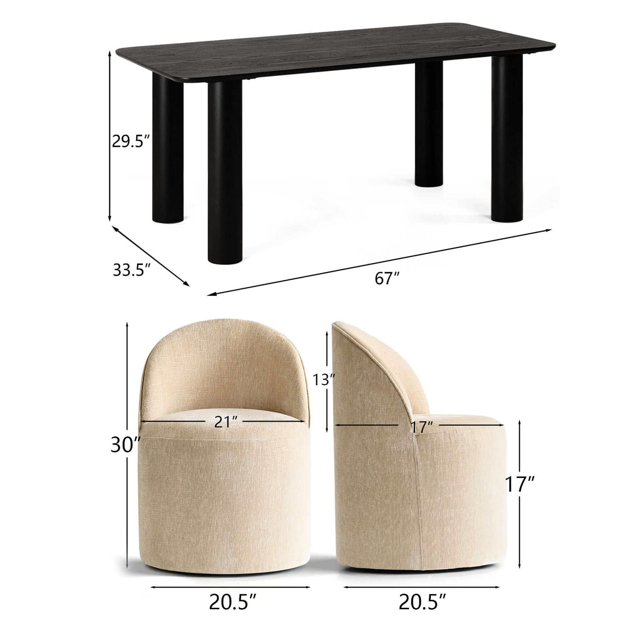 Johson & Doris 67" Black Oval Dining Table Set for 4 (5-Piece)