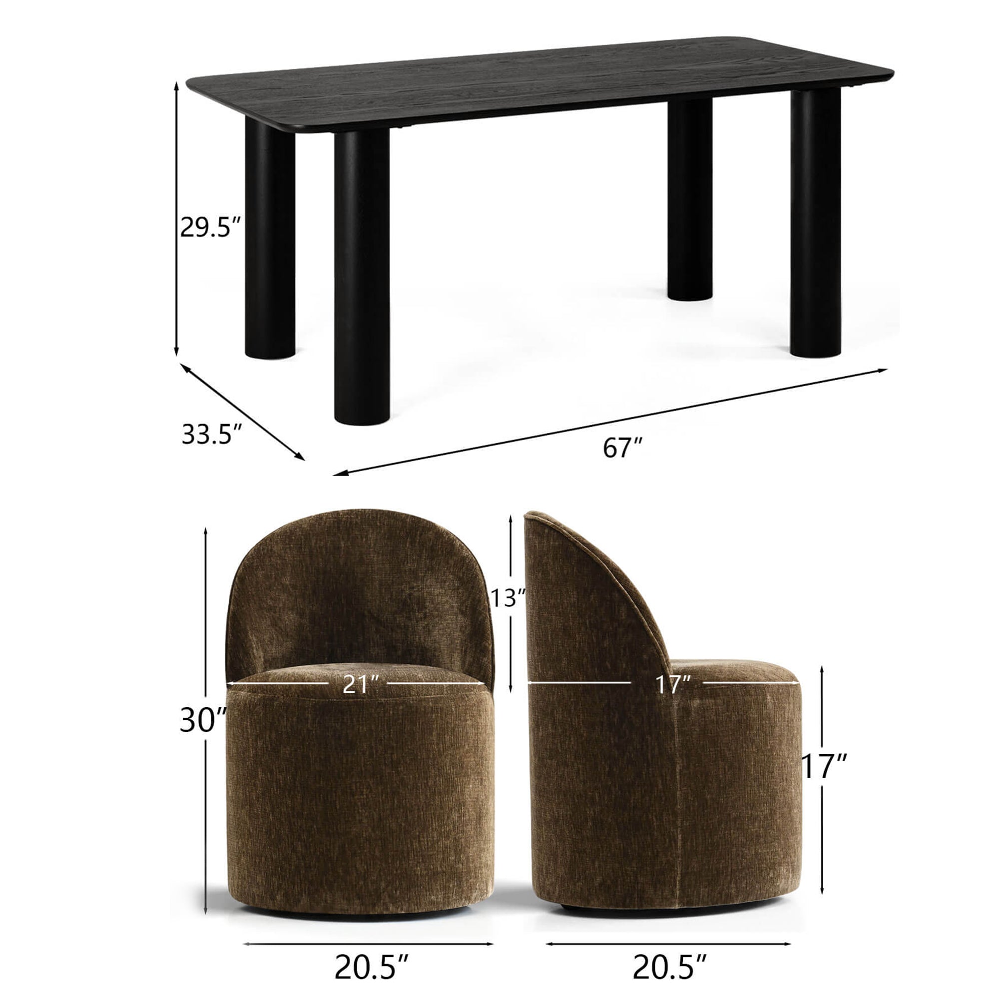 Johson & Doris 67" Black Oval Dining Table Set for 4 (5-Piece)