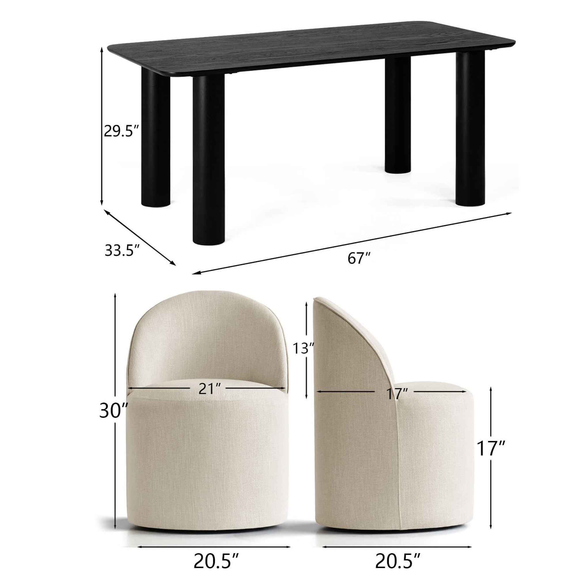 Johson & Doris 67" Black Oval Dining Table Set for 4 (5-Piece)