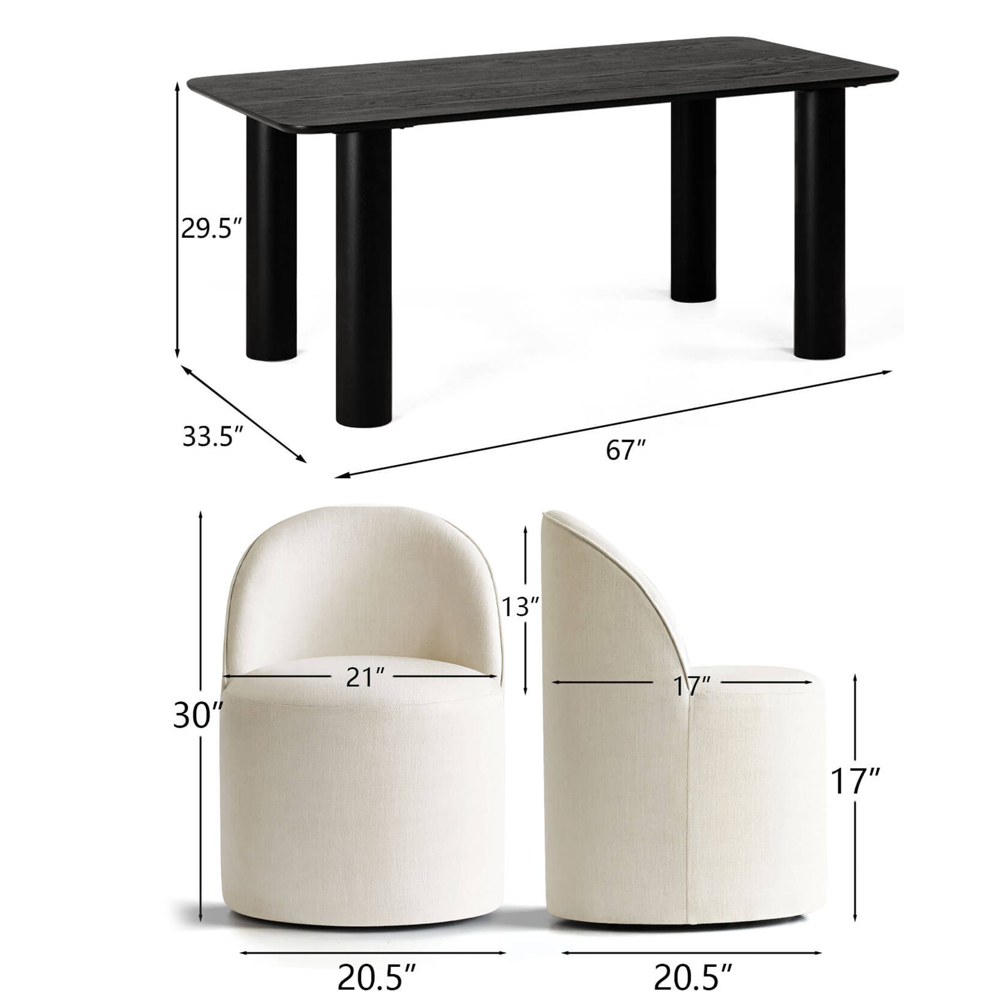 Johson & Doris 67" Black Oval Dining Table Set for 4 (5-Piece)