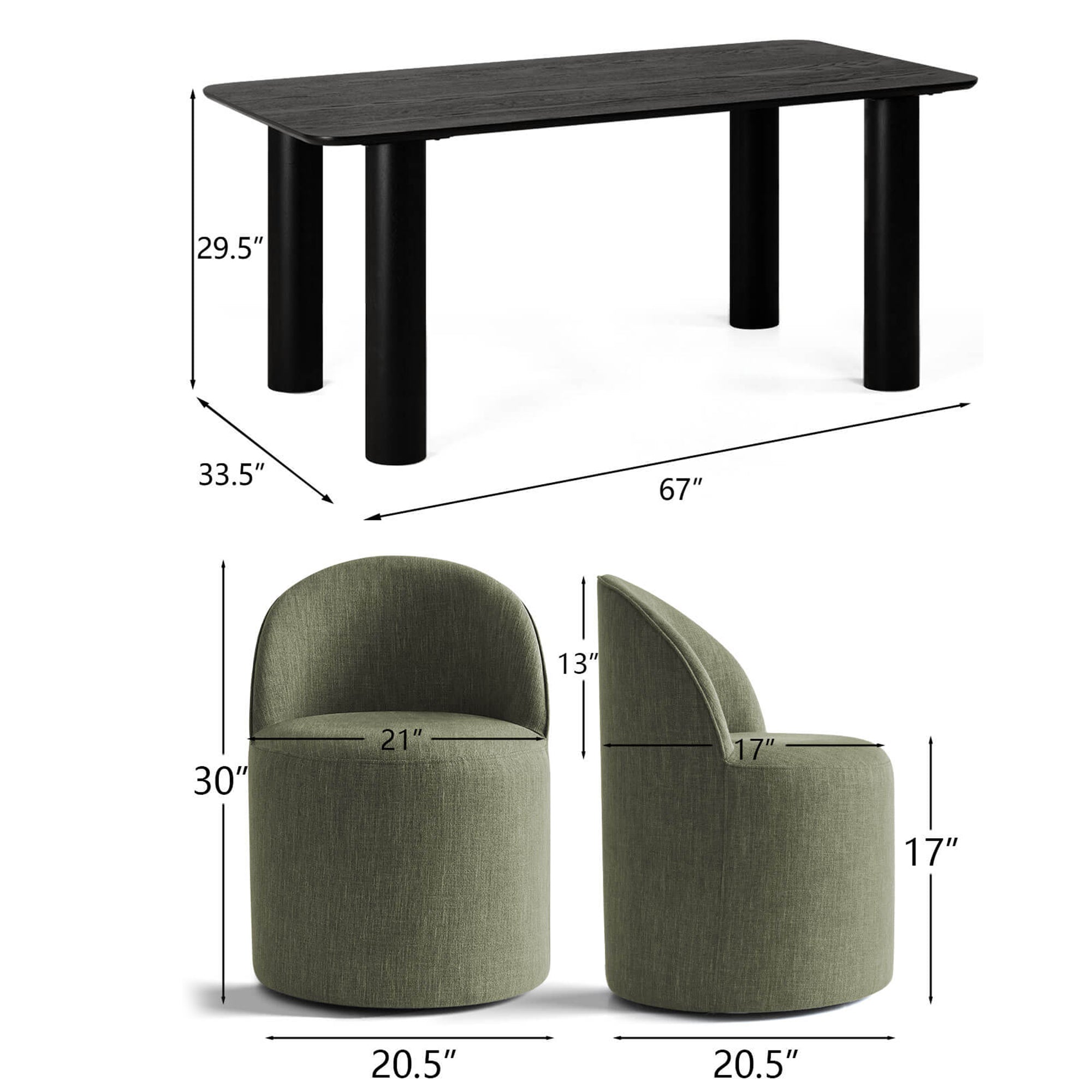 Johson & Doris 67" Black Oval Dining Table Set for 4 (5-Piece)