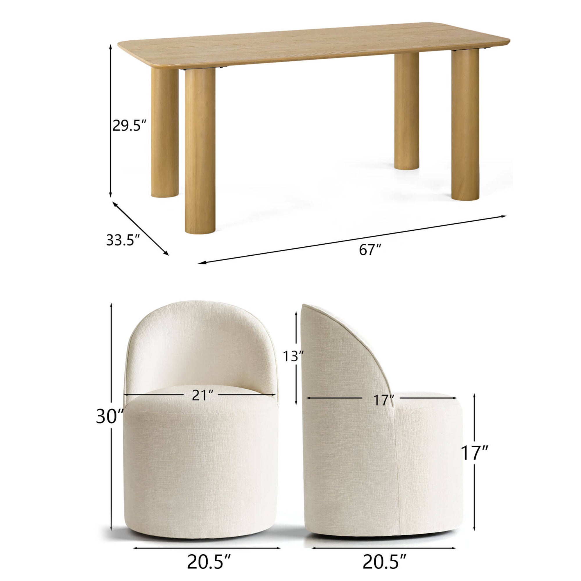 Johson & Doris 67" Natural Oval Dining Table Set for 4 (5-Piece)