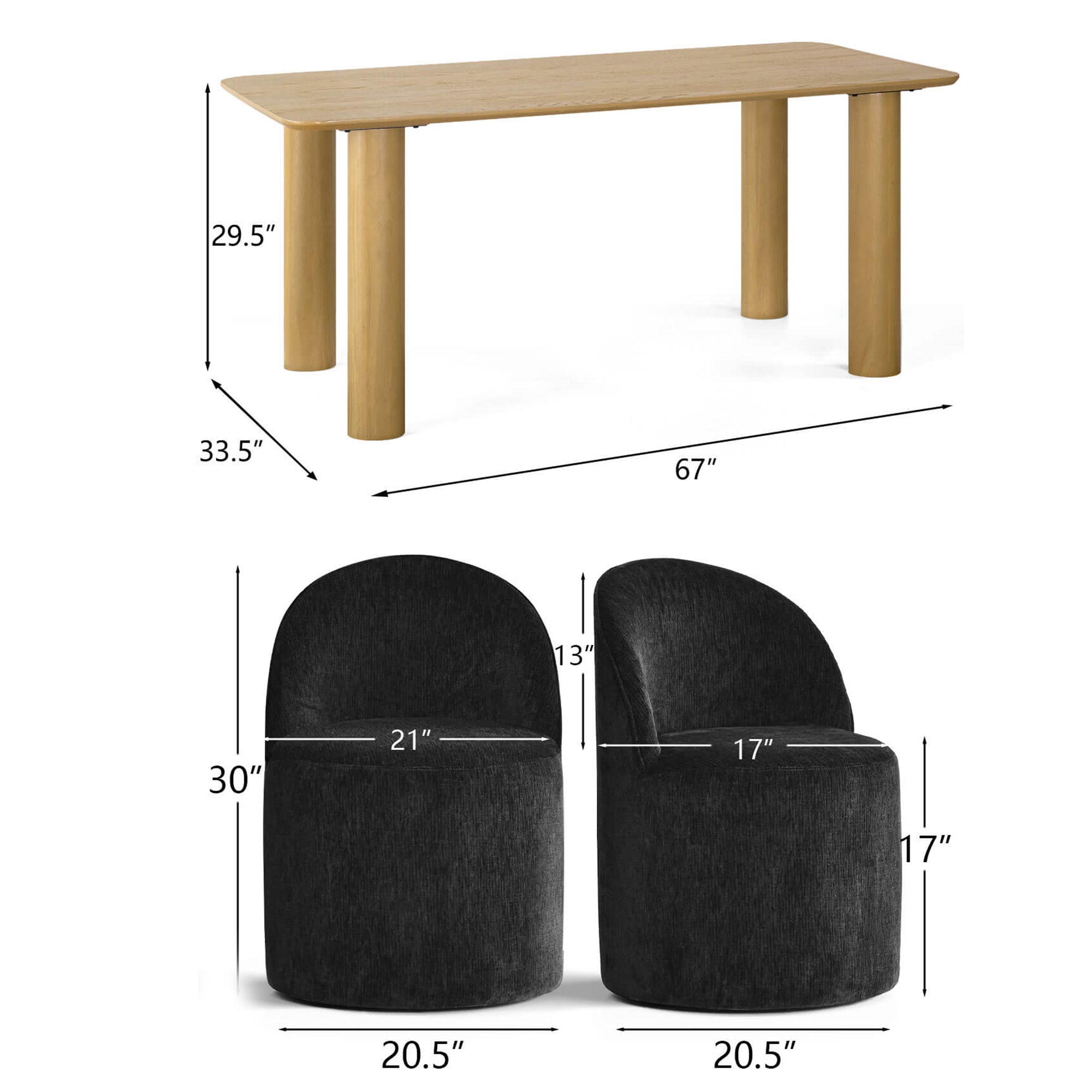 Johson & Doris 67" Natural Oval Dining Table Set for 4 (5-Piece)