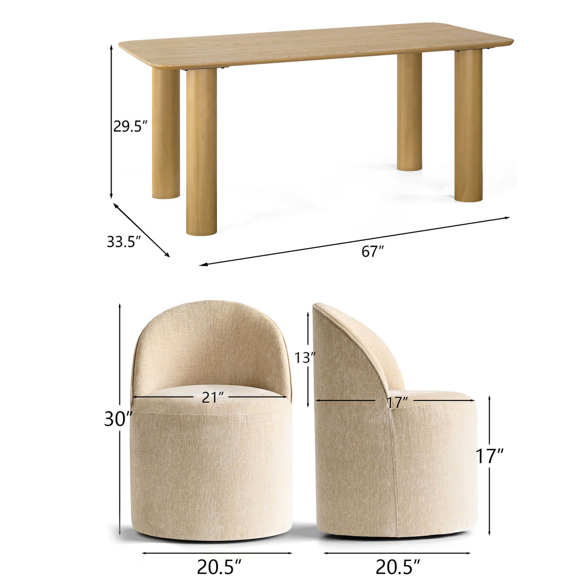 Johson & Doris 67" Natural Oval Dining Table Set for 4 (5-Piece)