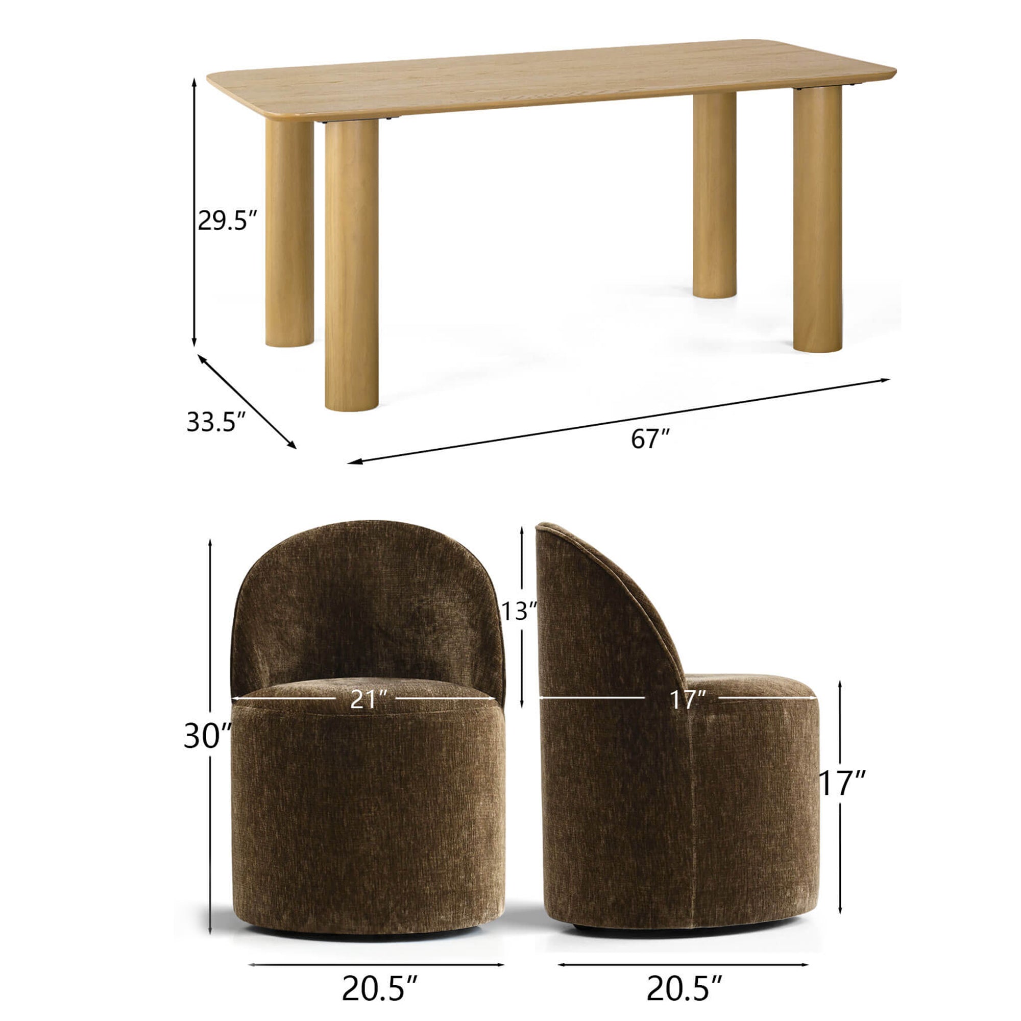 Johson & Doris 67" Natural Oval Dining Table Set for 4 (5-Piece)
