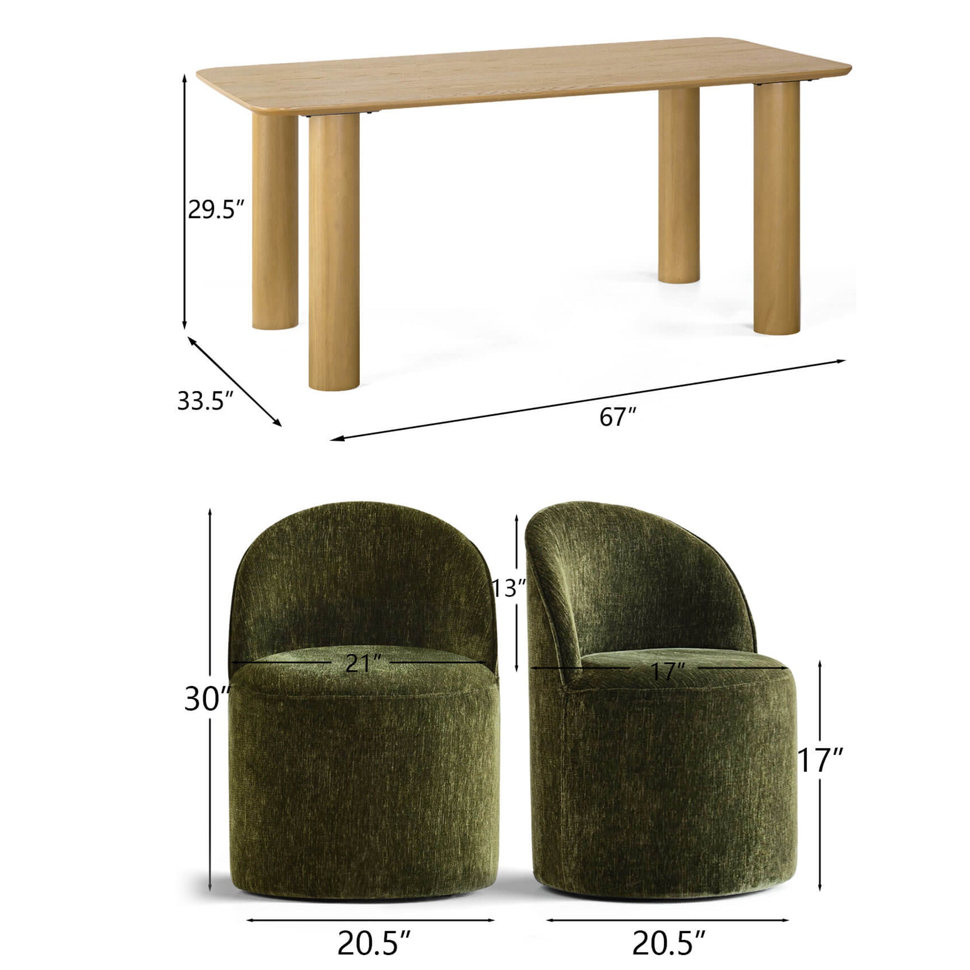 Johson & Doris 67" Natural Oval Dining Table Set for 4 (5-Piece)