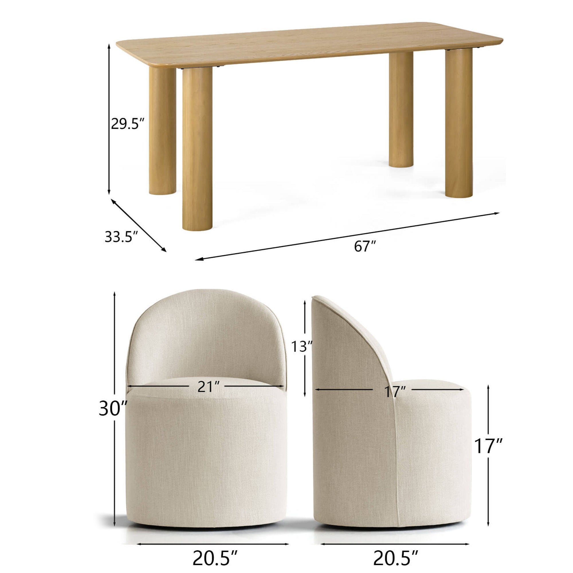 Johson & Doris 67" Natural Oval Dining Table Set for 4 (5-Piece)