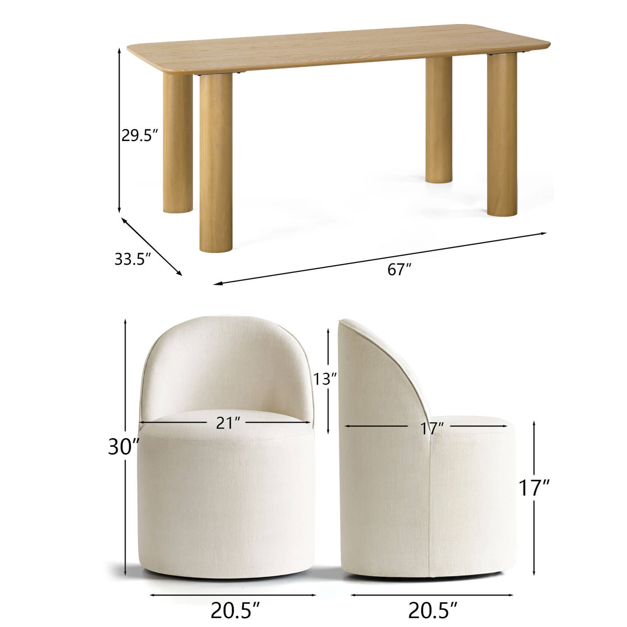 Johson & Doris 67" Natural Oval Dining Table Set for 4 (5-Piece)