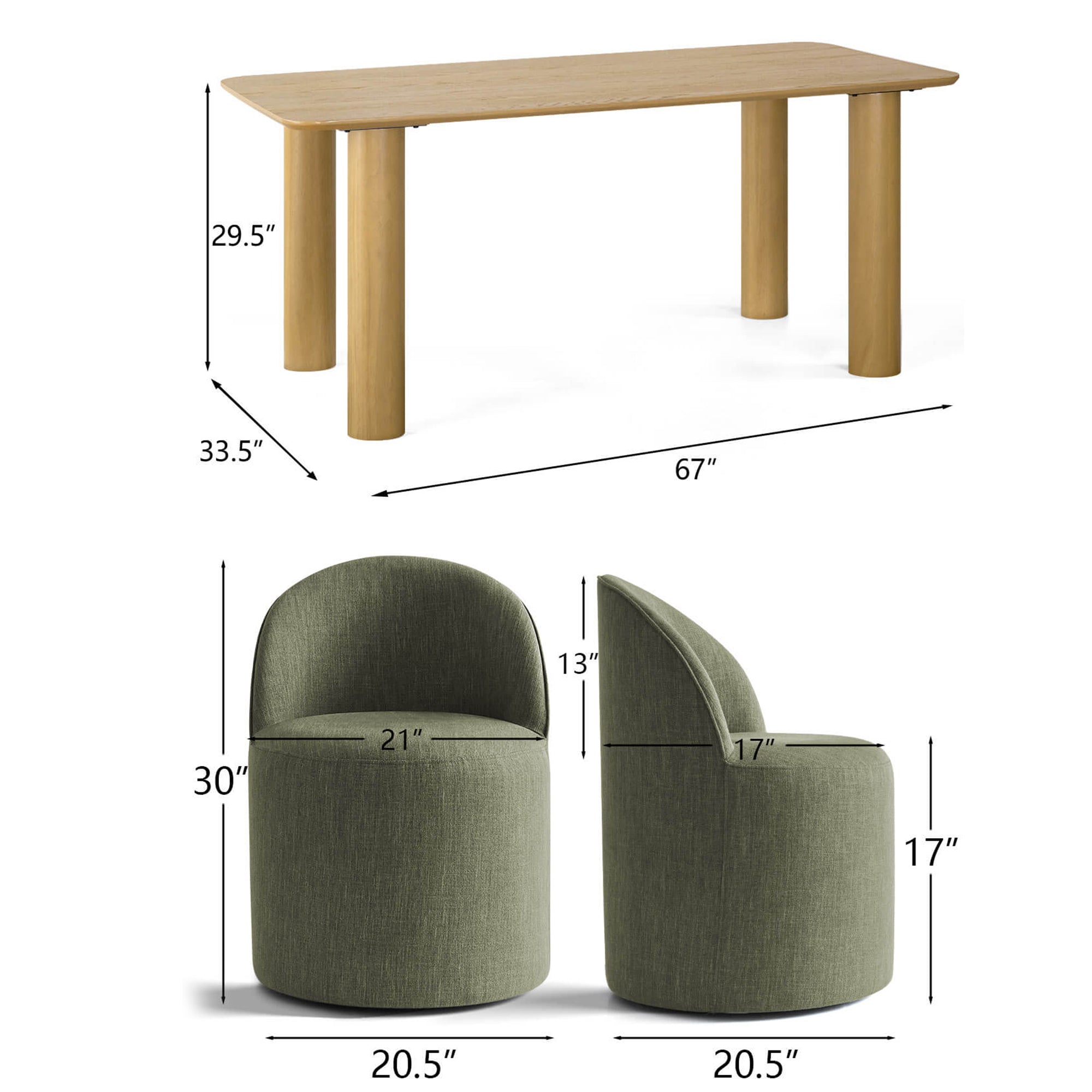 Johson & Doris 67" Natural Oval Dining Table Set for 4 (5-Piece)