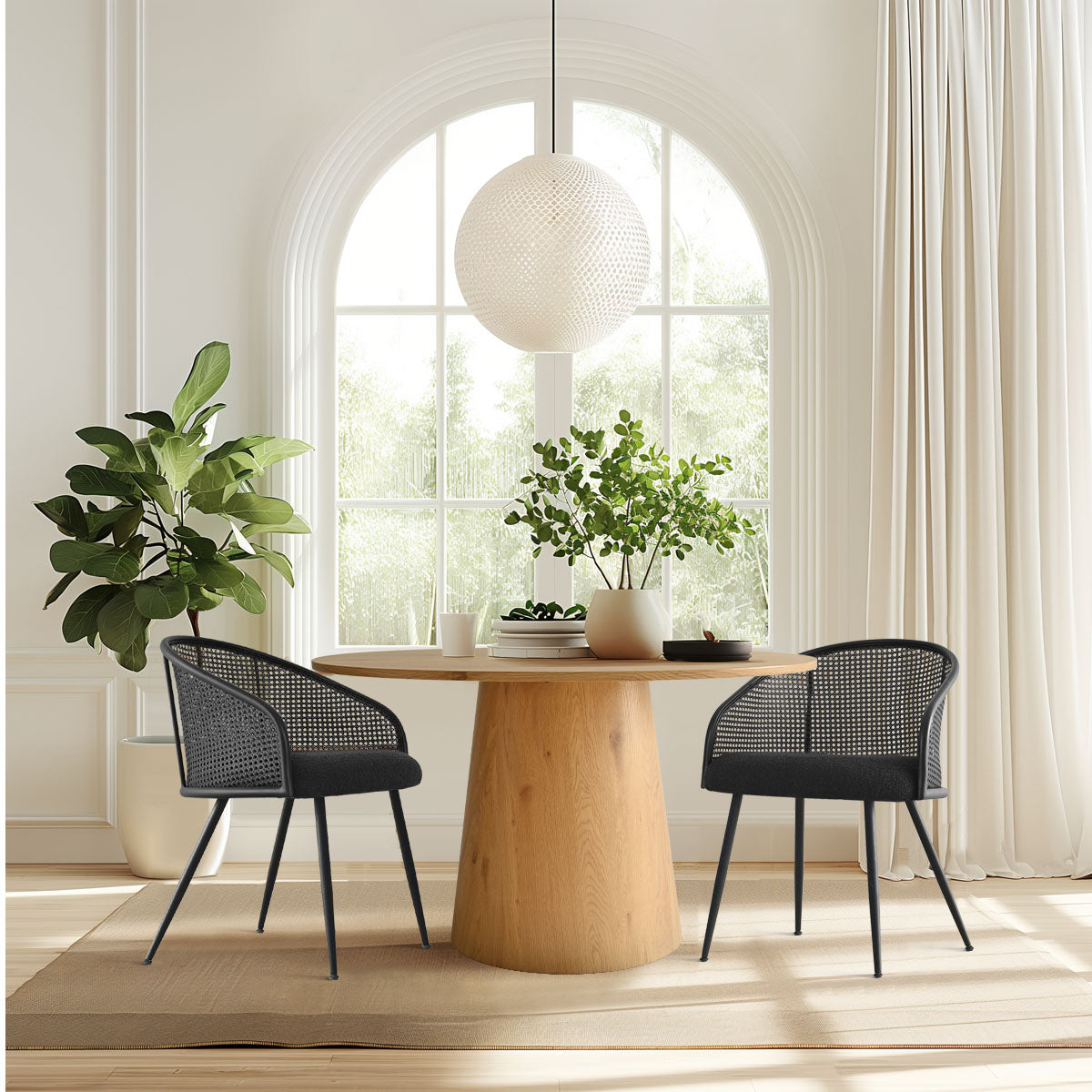 Jules Upholstered Rattan Dining Chair with Arms (Set of 4)