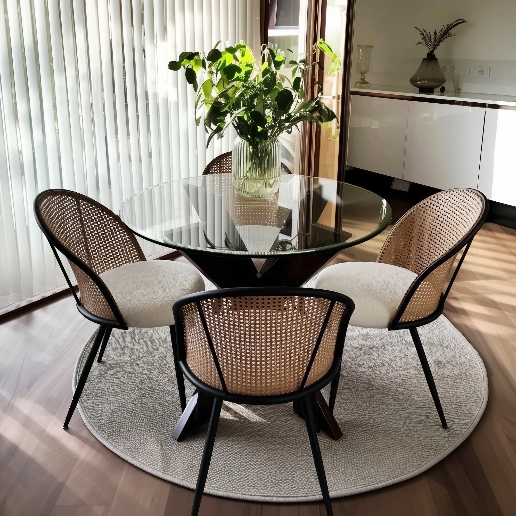 Jules Modern Upholstered Rattan Dining Chair (Set of 4)