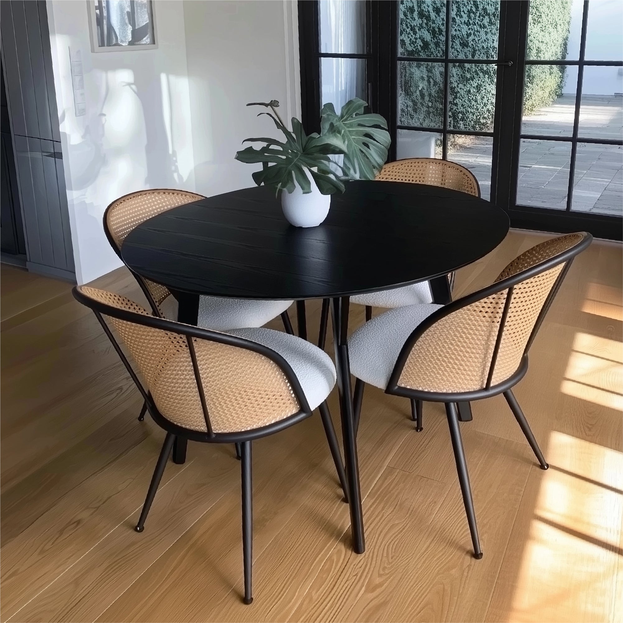 Jules Modern Upholstered Rattan Dining Chair (Set of 4)