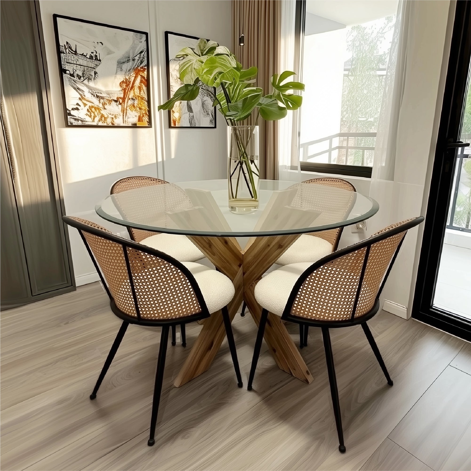 Jules Modern Upholstered Rattan Dining Chair (Set of 4)